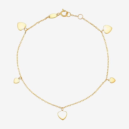 Gold Addiction Womens 10K Gold Heart Charm Bracelet