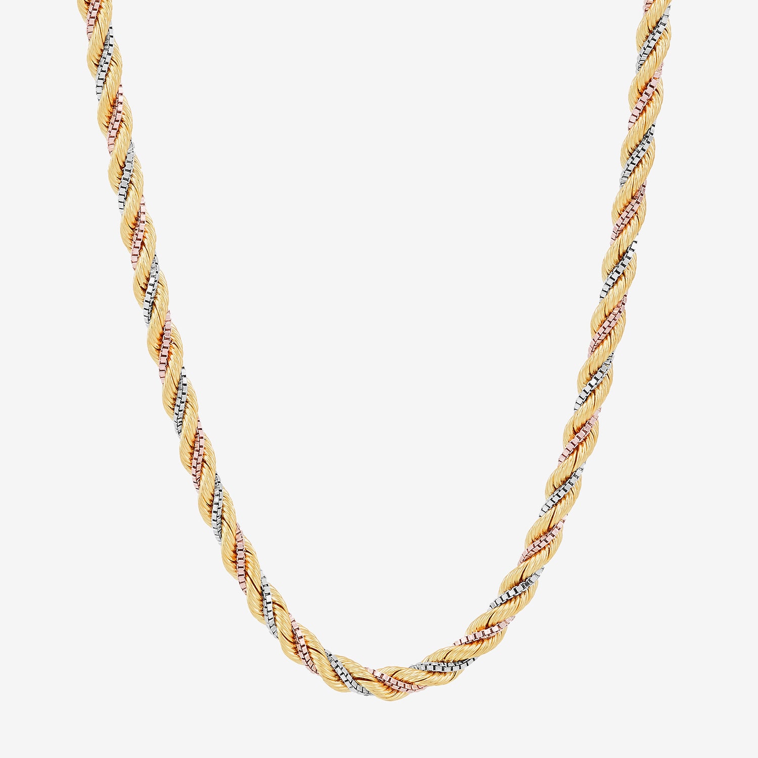 Womens 10K Tri-Color Gold 18 Inch Rope Chain Necklace