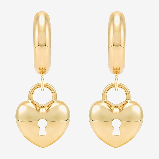 Womens 14K Gold 12.7mm Heart Hoop Earrings