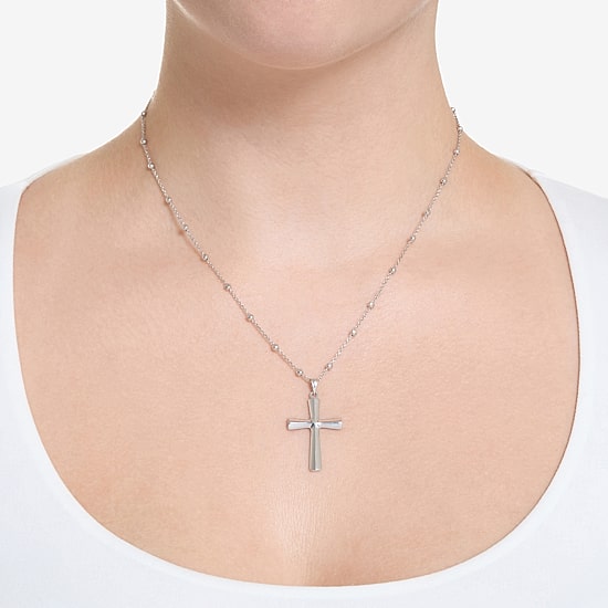 Womens Sterling Silver Cross 18 Inch Pendant Necklace