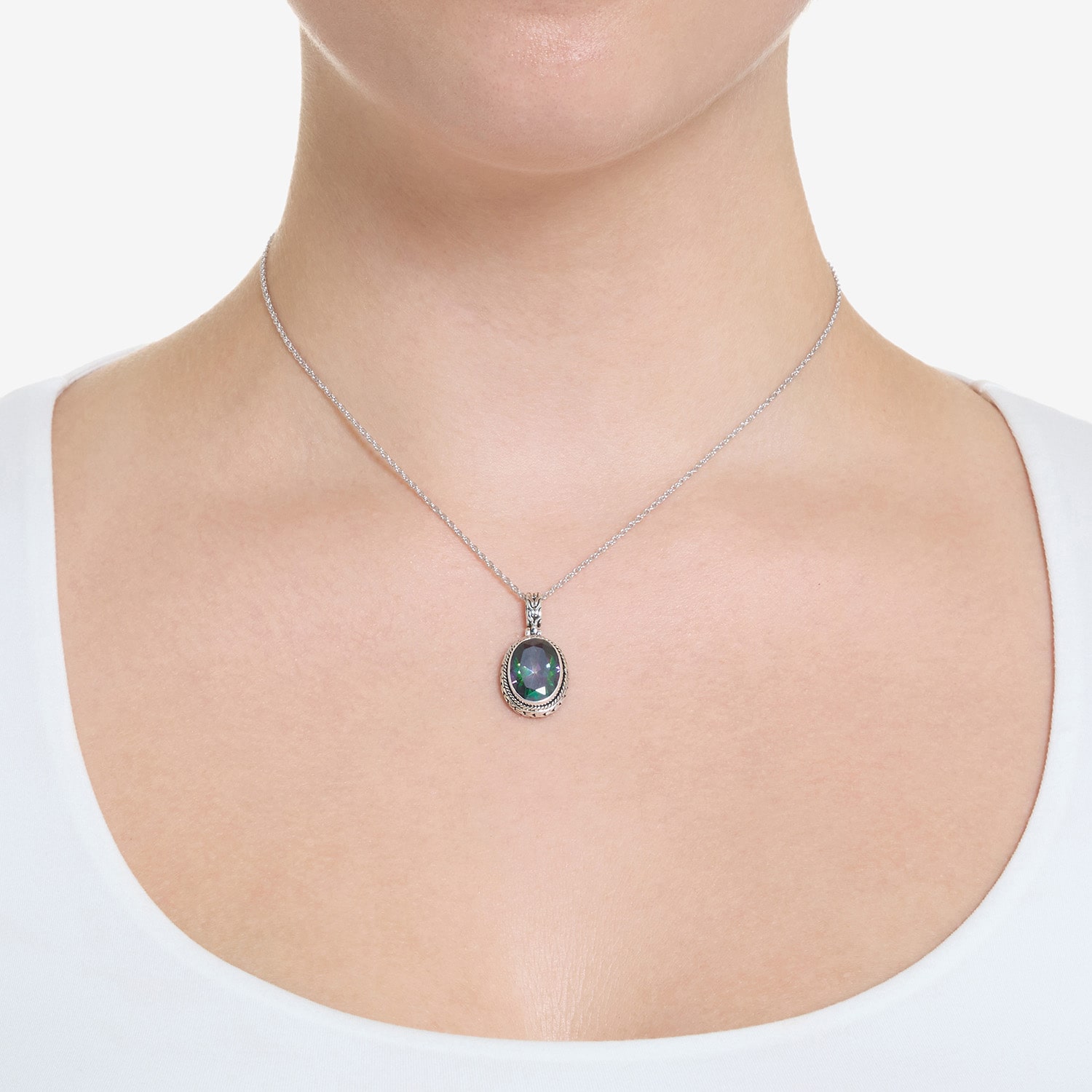 Womens Multi Color Cubic Zirconia Sterling Silver 18 Inch Pendant Necklace