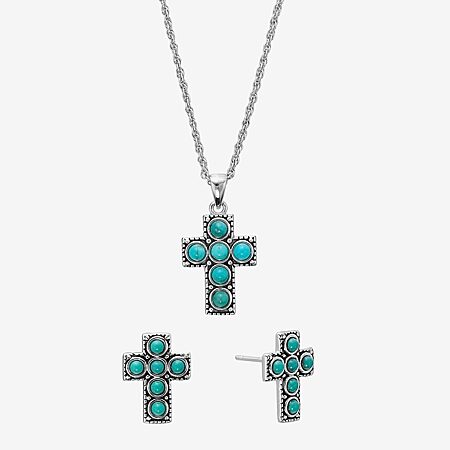 Cross Womens Enhanced Blue Turquoise Sterling Silver Cross Jewelry