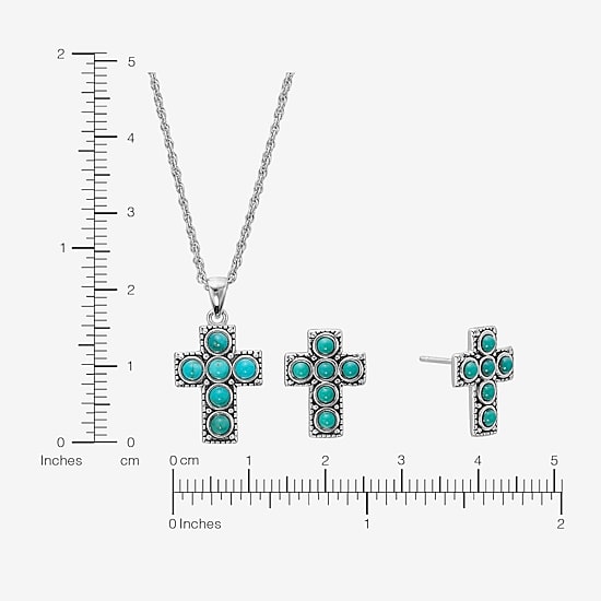 Cross Womens Enhanced Blue Turquoise Sterling Silver Cross Jewelry Set