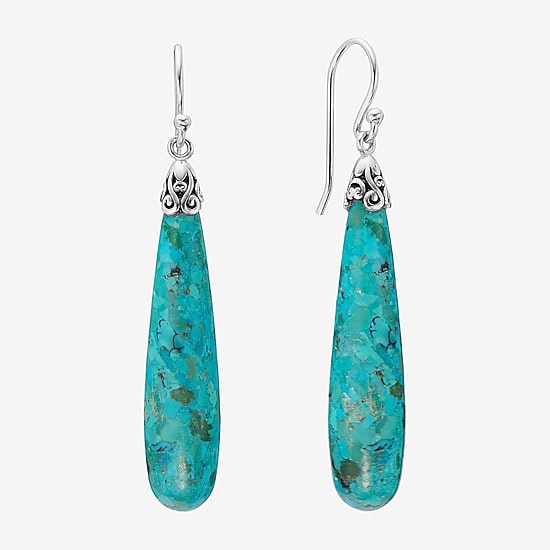 Womens Enhanced Blue Turquoise Sterling Silver Drop Earrings