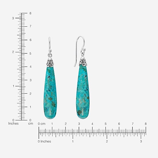 Womens Enhanced Blue Turquoise Sterling Silver Drop Earrings