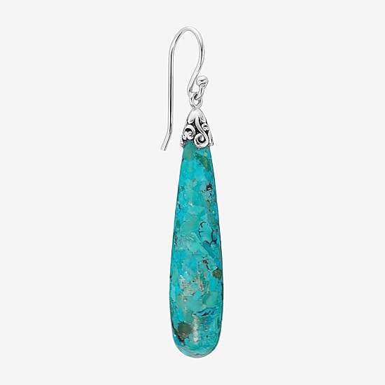 Womens Enhanced Blue Turquoise Sterling Silver Drop Earrings