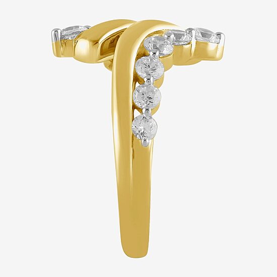 I/ I2 Womens 1 CT. T.W. Lab Grown White Diamond 14K Gold Over Silver Cluster Crossover Cocktail Ring