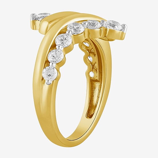 I/ I2 Womens 1 CT. T.W. Lab Grown White Diamond 14K Gold Over Silver Cluster Crossover Cocktail Ring