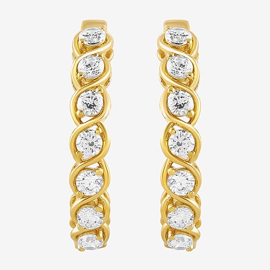 (I, I2) Womens 1 CT. T.W. Lab Grown White Diamond 14K Gold Over Silver 23.7mm Circle Hoop Earrings