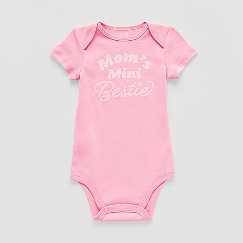 Okie Dokie Baby Girls Round Neck Short Sleeve Rib Bodysuit In Pink