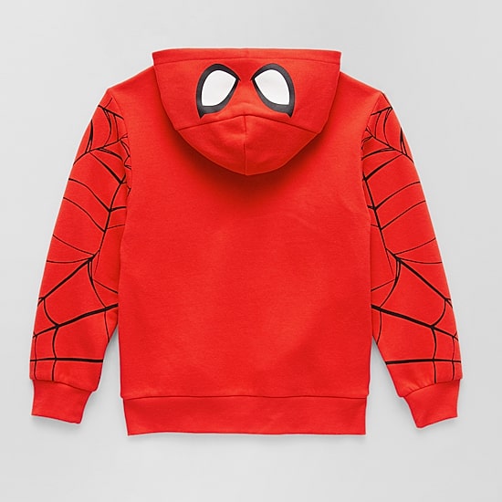 Disney Collection Little & Big Kid Boys Long Sleeve Embroidered Marvel Spiderman Fleece Zipper Hoodie