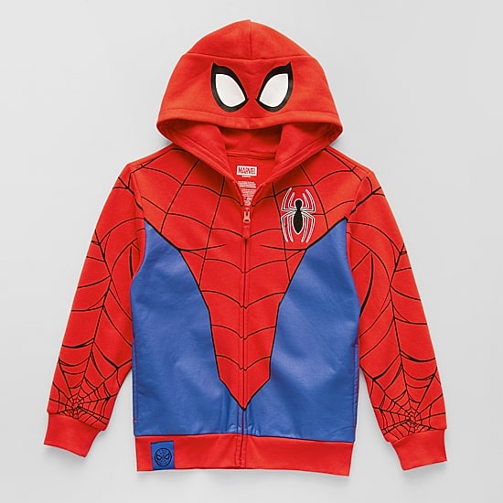 Disney Collection Little & Big Kid Boys Long Sleeve Embroidered Marvel Spiderman Fleece Zipper Hoodie