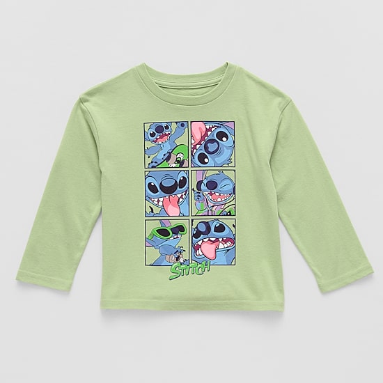 Toddler Boys Crew Neck Long Sleeve Regular Fit Lilo & Stitch Graphic T-Shirt