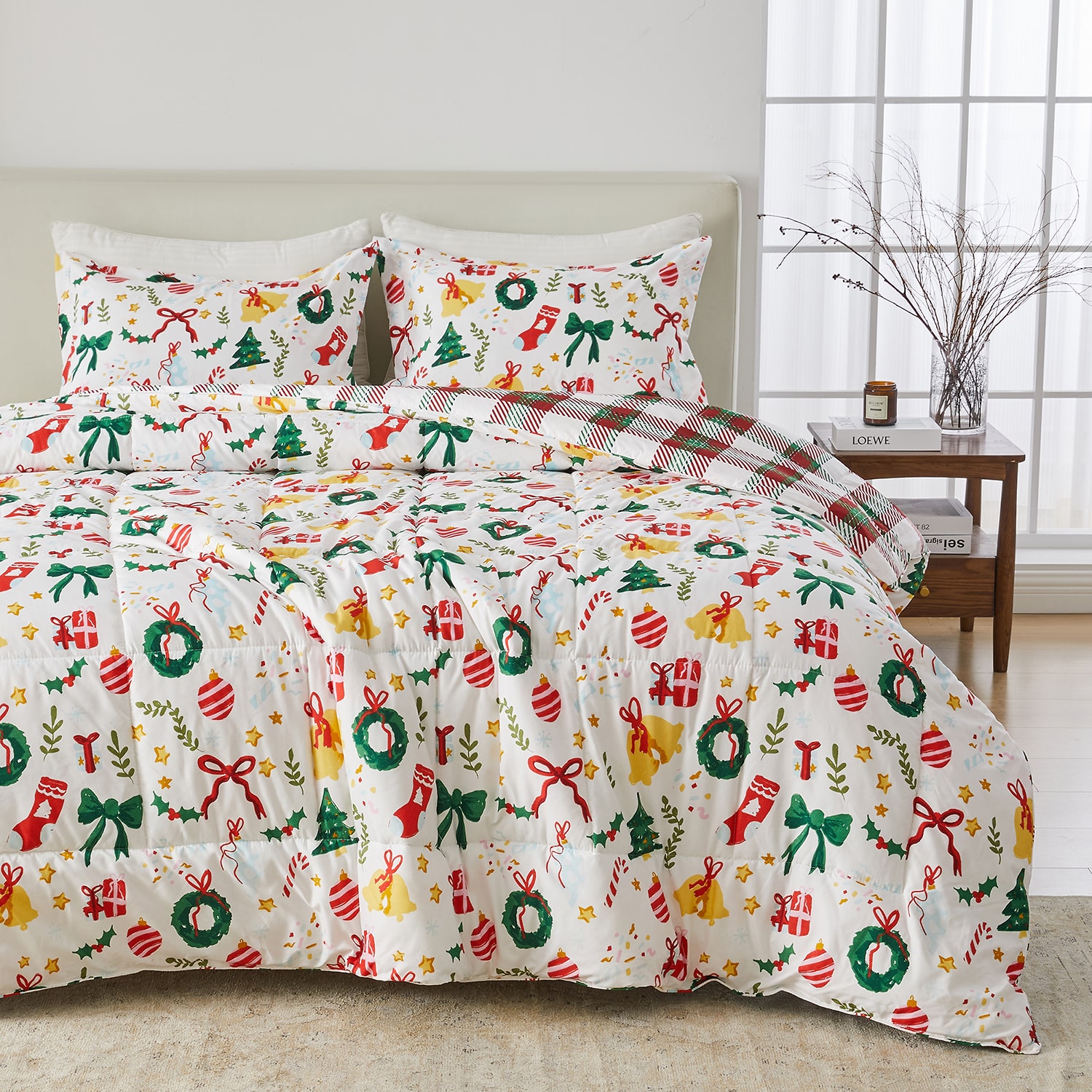 Linery Reversible Down Alternative Christmas Sham Set And Comforter