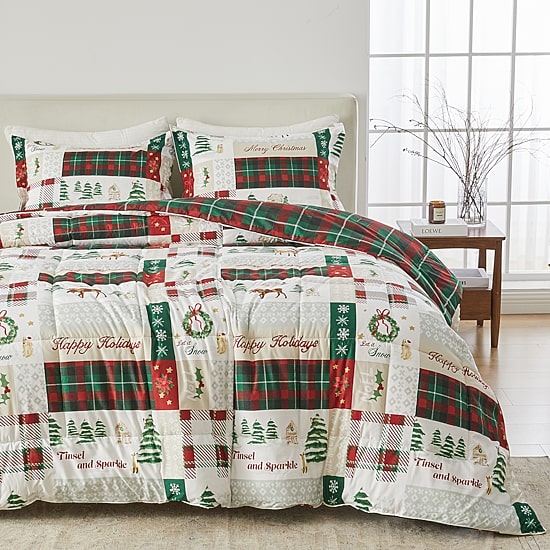 Linery Reversible Down Alternative Christmas Sham Set And Reversible Comforter Set