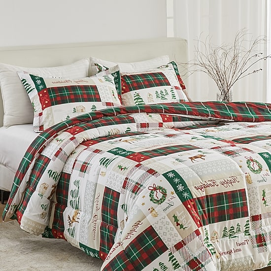 Linery Reversible Down Alternative Christmas Sham Set And Reversible Comforter Set