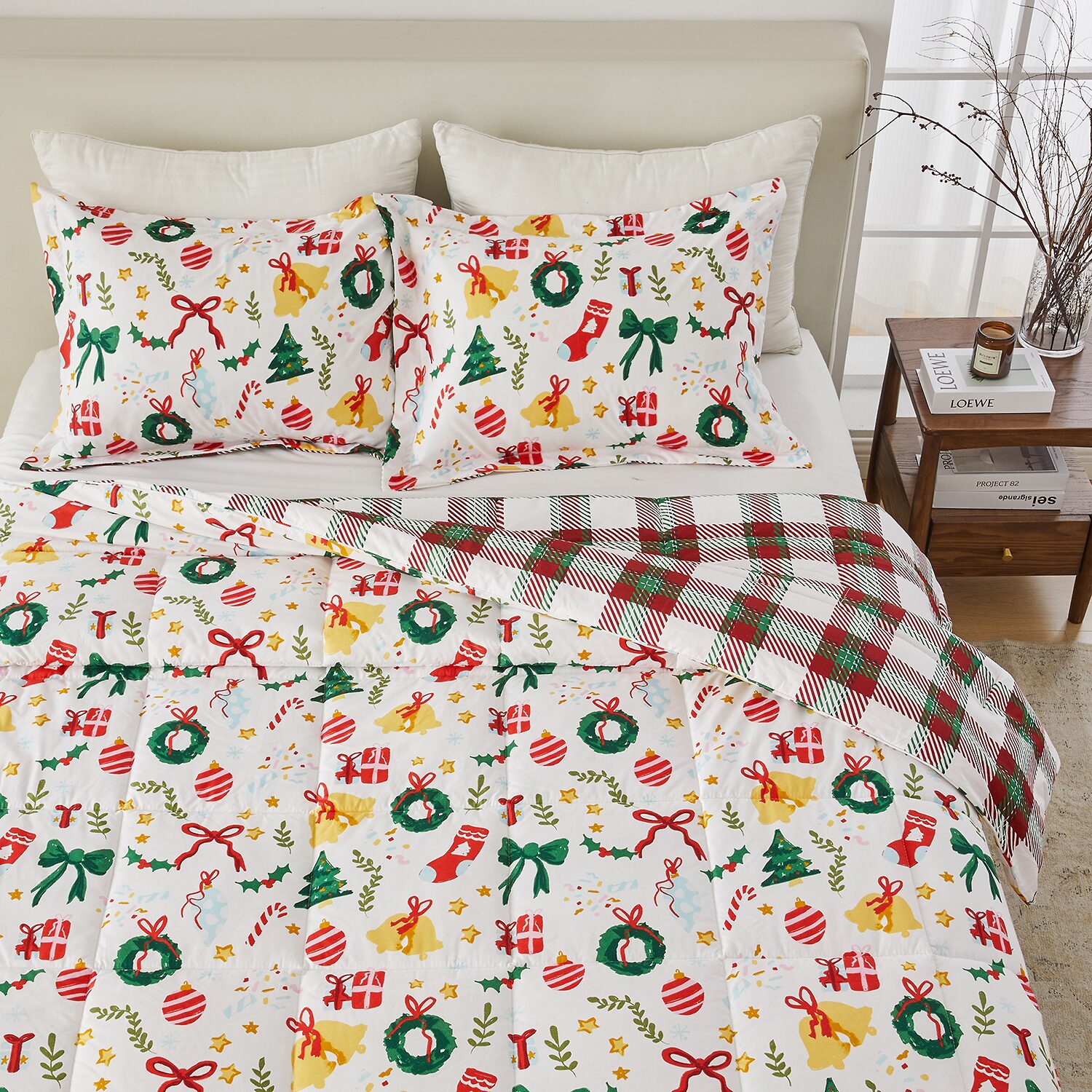 Linery Reversible Down Alternative Christmas Sham Set And Comforter