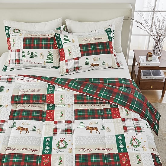 Linery Reversible Down Alternative Christmas Sham Set And Reversible Comforter Set