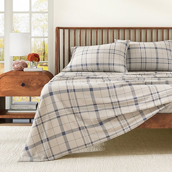 Linery 100% Turkish Cotton Plaid Flannel Sheet Set