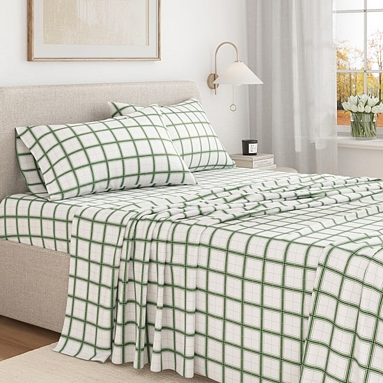Linery 100% Turkish Cotton Plaid Flannel Sheet Set