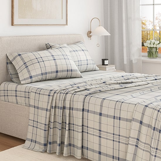 Linery 100% Turkish Cotton Plaid Flannel Sheet Set