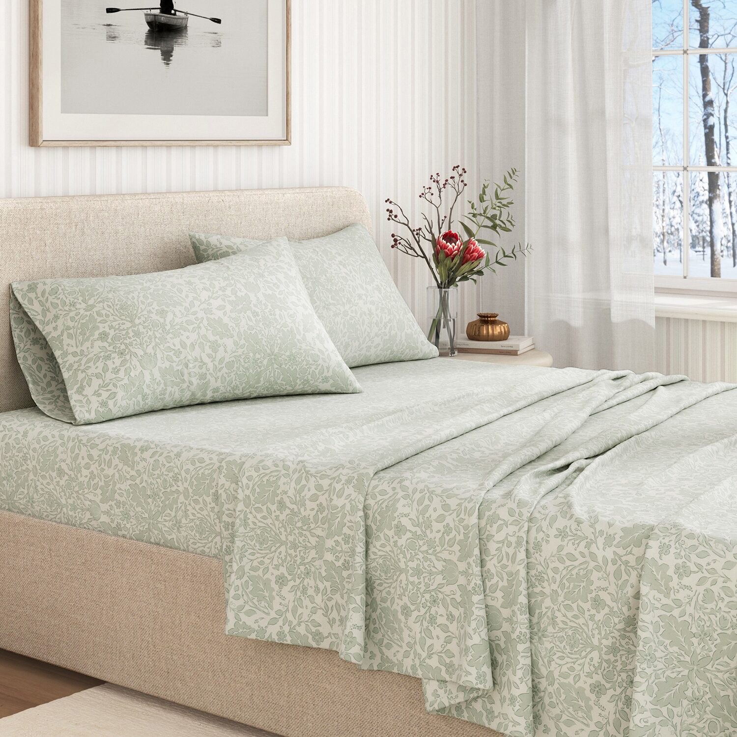 Linery 100% Turkish Cotton Winter Floral Flannel Sheet Set