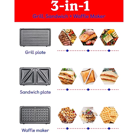 Betty Crocker 3-in-1 Indoor Grill + Sandwich and Waffle Maker