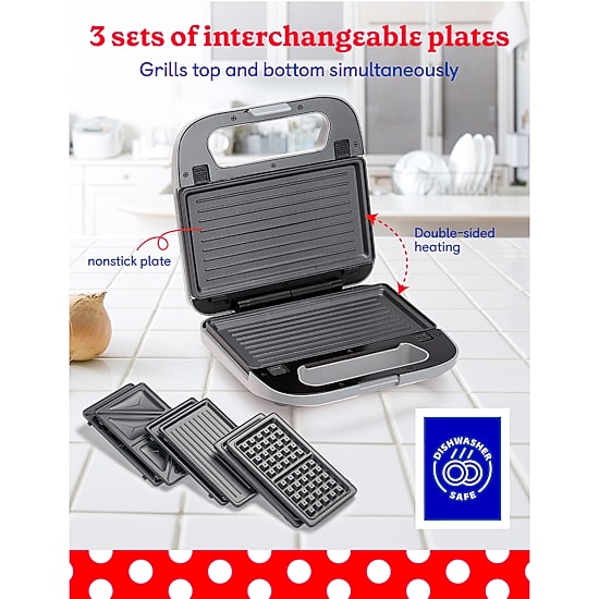 Betty Crocker 3-in-1 Indoor Grill + Sandwich and Waffle Maker