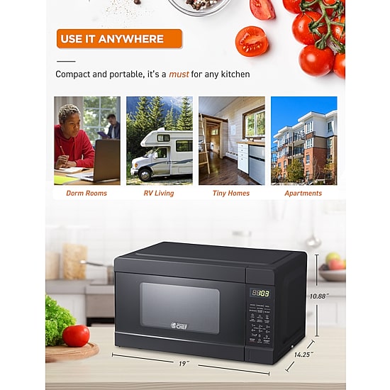 Commercial Chef 0.9-Cu. Ft. Countertop Microwave with Push Button Door Release - Black