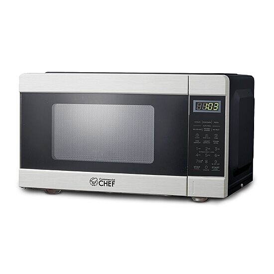Commercial Chef 0.9-Cu. Ft. Countertop Microwave with Push Button Door Release - Stainless Steel Trim