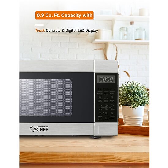 Commercial Chef 0.9-Cu. Ft. Countertop Microwave with Push Button Door Release - Stainless Steel Trim