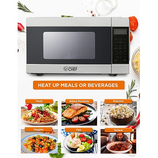 Commercial Chef 0.9-Cu. Ft. Countertop Microwave with Push Button Door Release - Stainless Steel Trim