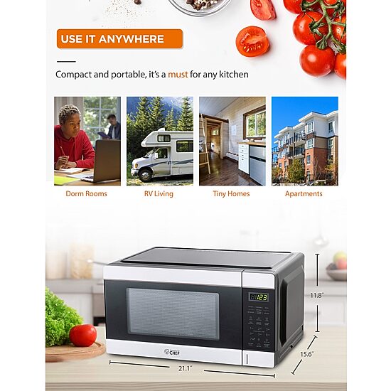 Commercial Chef 1.1-Cu. Ft. Countertop Microwave - Stainless Steel Front