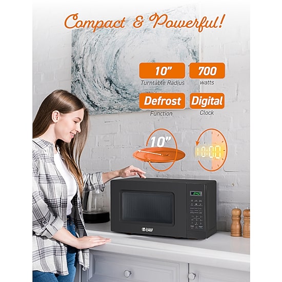 COMMERCIAL CHEF 0.7 Cu. Ft. Countertop Microwave with Digital Display Black Microwave with 10 Power Levels