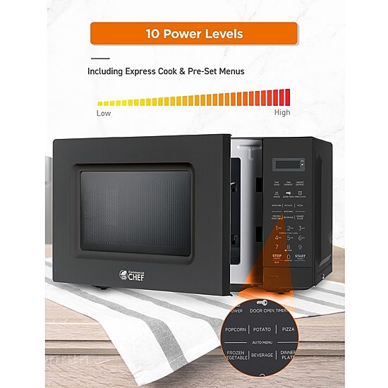 COMMERCIAL CHEF 0.7 Cu. Ft. Countertop Microwave with Digital Display Black Microwave with 10 Power Levels