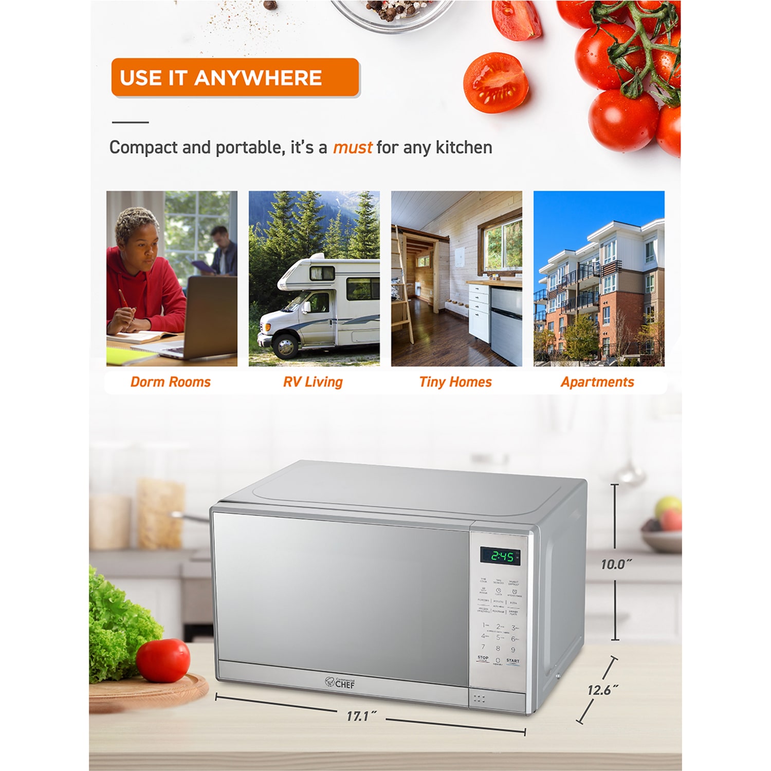 COMMERCIAL CHEF 0.7 Cu. Ft. Countertop Microwave with Digital Display with 10 Power Levels