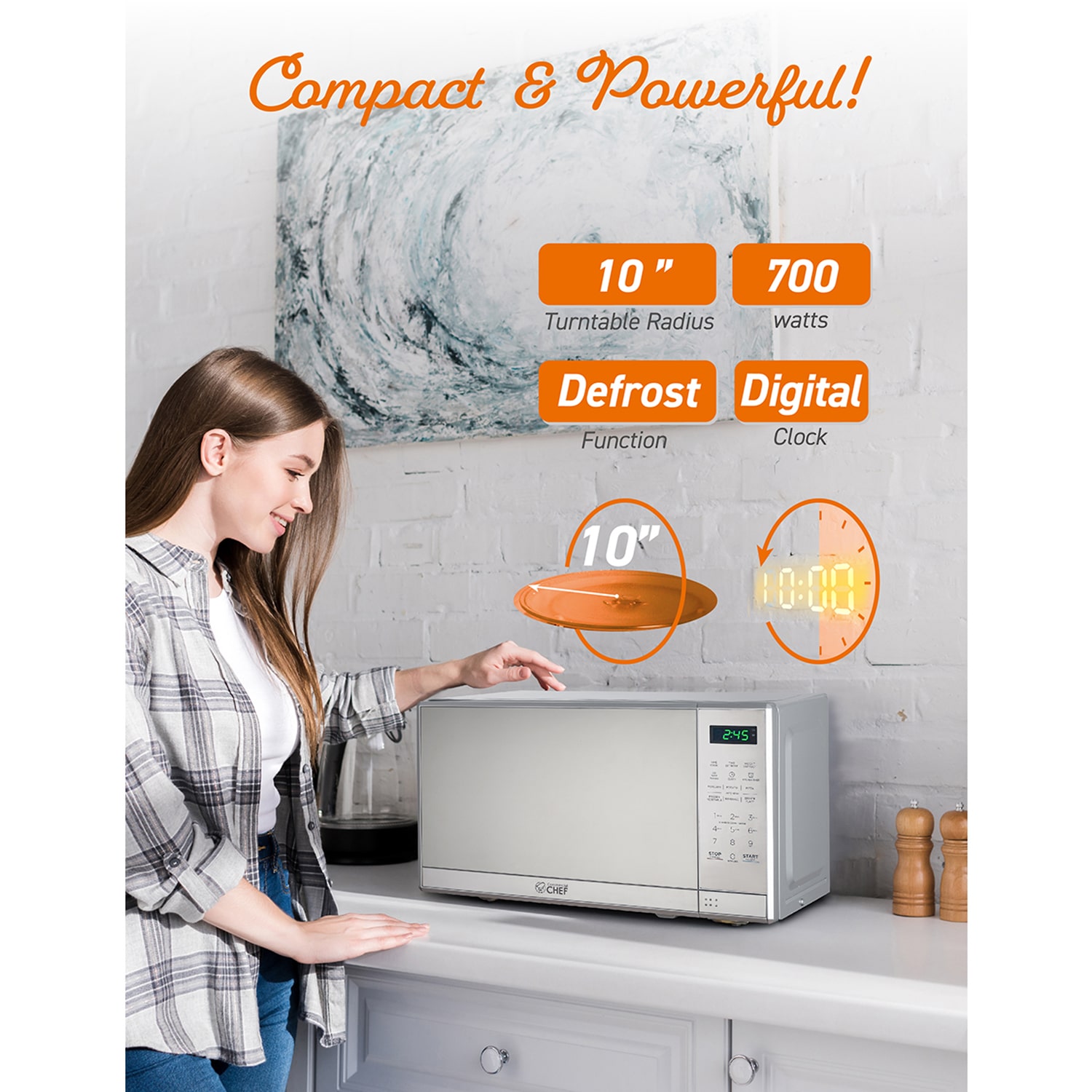 COMMERCIAL CHEF 0.7 Cu. Ft. Countertop Microwave with Digital Display with 10 Power Levels