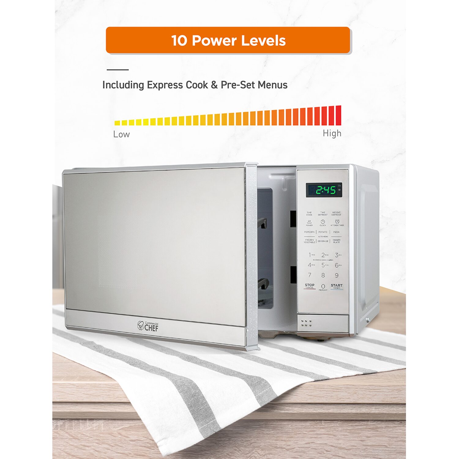 COMMERCIAL CHEF 0.7 Cu. Ft. Countertop Microwave with Digital Display with 10 Power Levels