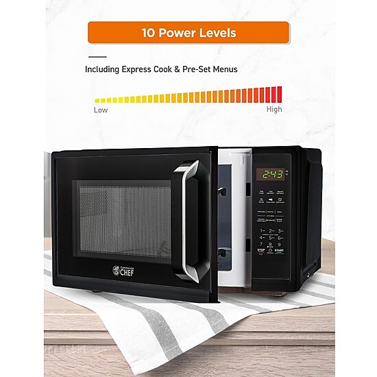COMMERCIAL CHEF 0.9 Cu. Ft. Countertop Microwave with Touch Controls & Digital Display & 10 Power Levels