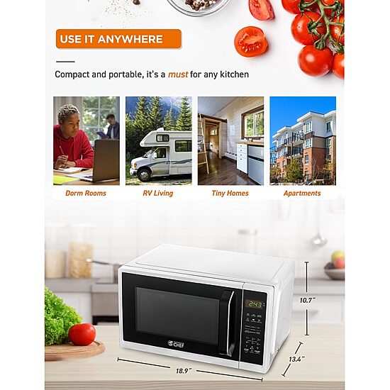 COMMERCIAL CHEF 0.9 Cu. Ft. Countertop Microwave with Digital Display White Microwave & 10 Power Levels