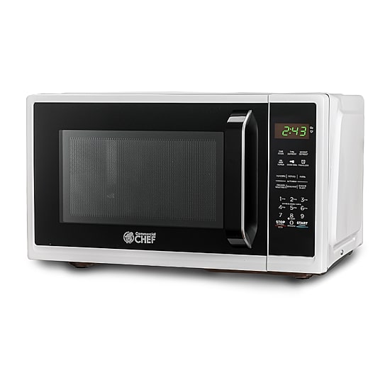 COMMERCIAL CHEF 0.9 Cu. Ft. Countertop Microwave with Digital Display White Microwave & 10 Power Levels