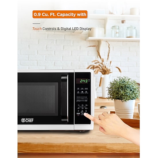 COMMERCIAL CHEF 0.9 Cu. Ft. Countertop Microwave with Digital Display White Microwave & 10 Power Levels