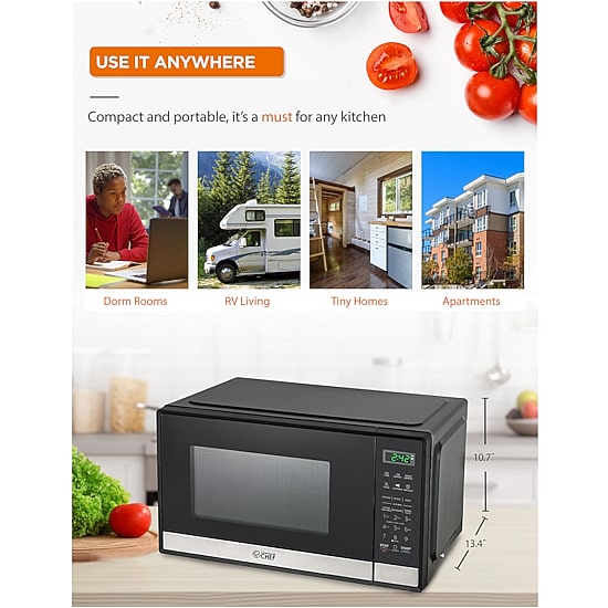 COMMERCIAL CHEF 0.9 Cu. Ft. Countertop Microwave with Touch Controls & Digital Display & 10 Power Levels