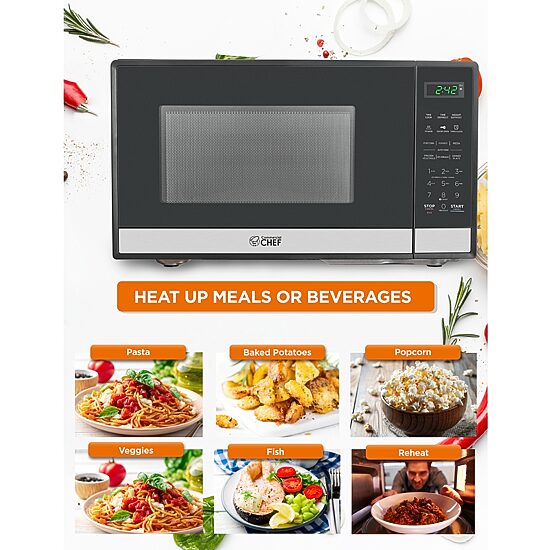 COMMERCIAL CHEF 0.9 Cu. Ft. Countertop Microwave with Touch Controls & Digital Display & 10 Power Levels