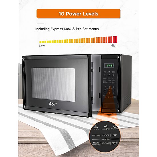 COMMERCIAL CHEF 1.1 Cu. Ft. Countertop Microwave with Digital Display Black Microwave & 10 Power Levels
