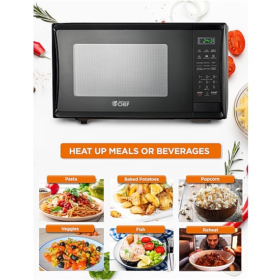 COMMERCIAL CHEF 1.1 Cu. Ft. Countertop Microwave with Digital Display Black Microwave & 10 Power Levels