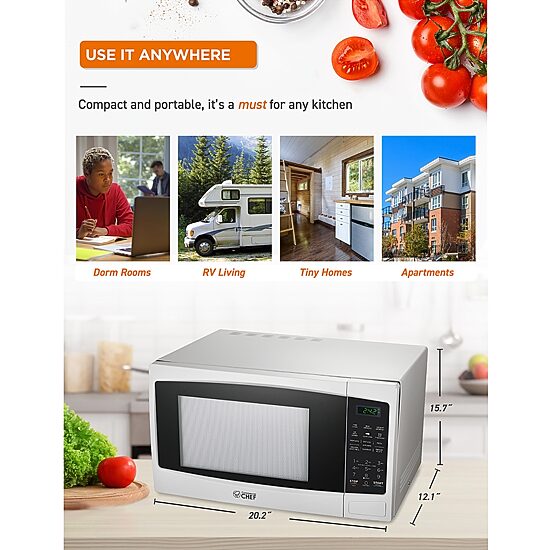 COMMERCIAL CHEF 1.1 Cu. Ft. Countertop Microwave with Digital Display White Microwave & 10 Power Levels