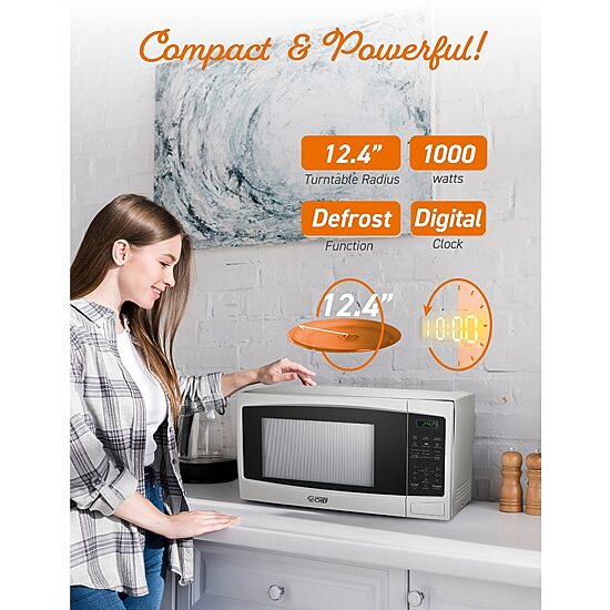 COMMERCIAL CHEF 1.1 Cu. Ft. Countertop Microwave with Digital Display White Microwave & 10 Power Levels