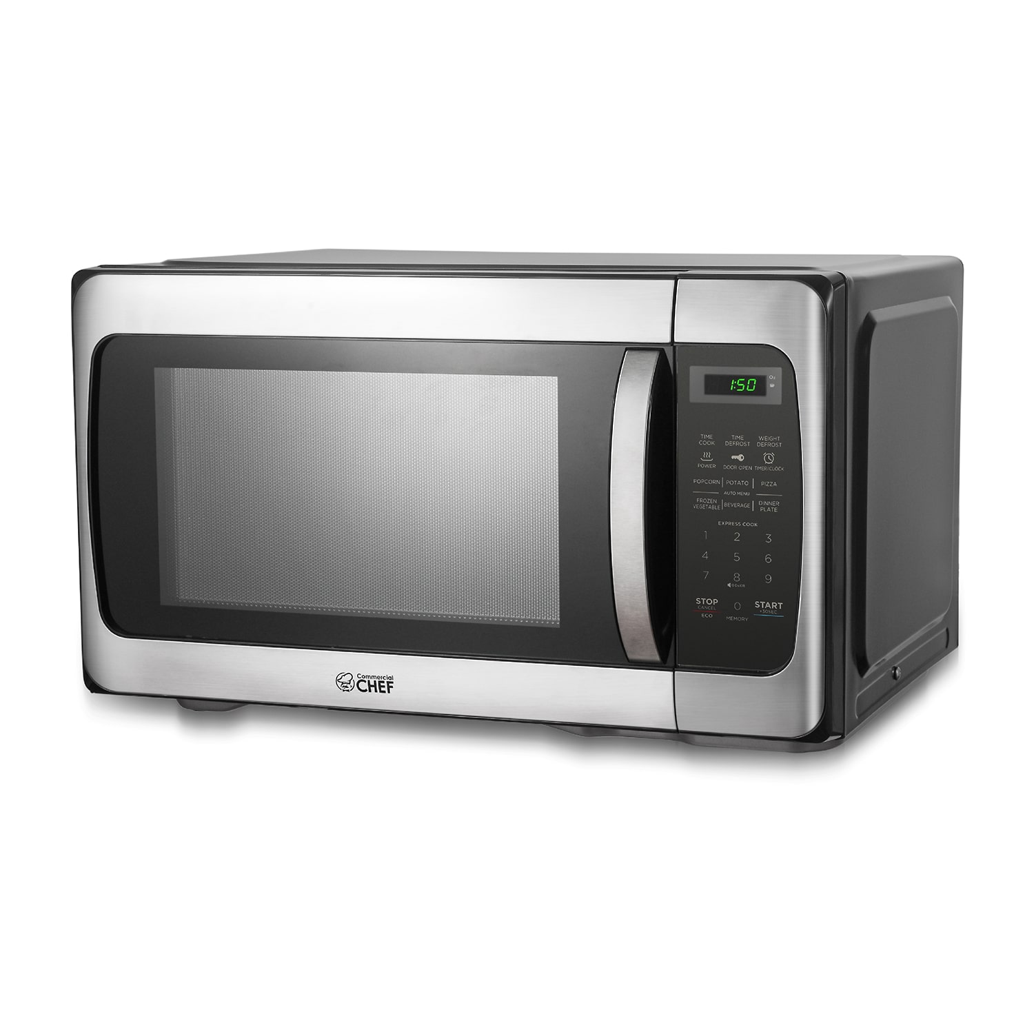 COMMERCIAL CHEF 1.1 Cu. Ft. Countertop Microwave with Digital Display Stainless Steel Microwave & 10 Power Levels