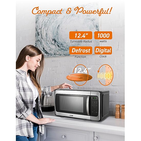 COMMERCIAL CHEF 1.1 Cu. Ft. Countertop Microwave with Digital Display Stainless Steel Microwave & 10 Power Levels